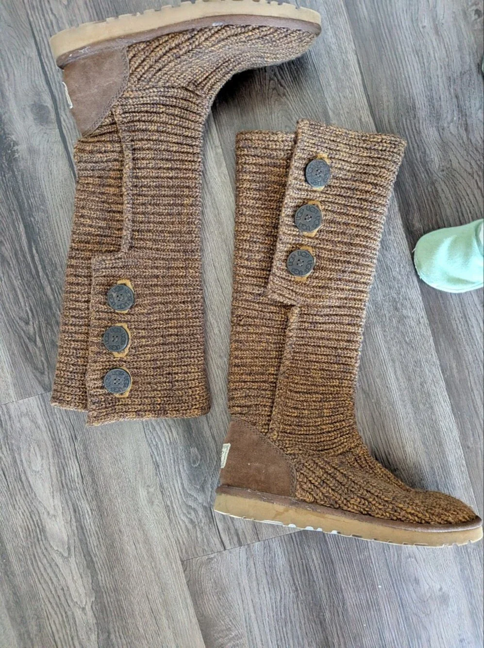 UGG Brown Knit Button Tall Boots